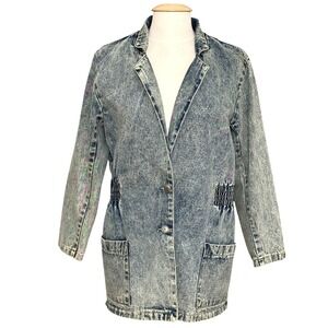VTG 80s 90s Kenya Coll Womens Jacket M Acid Wash Denim Blazer Coat Streetwear